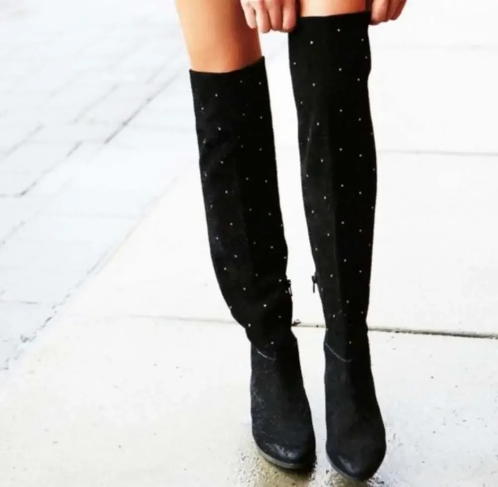 Free People Studded Over-The-Knee Black Suede Boots